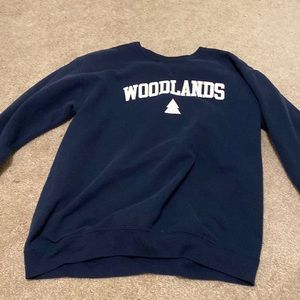 Fruit of the Loom, medium, blue woodlands sweatshirt.